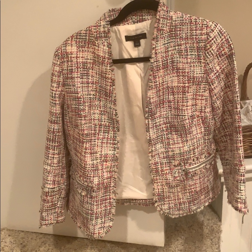 Ann Taylor pink multi color tweed blazer